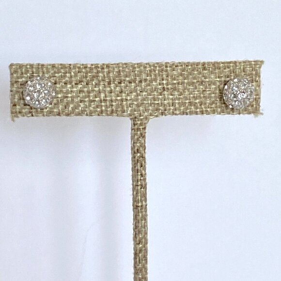 Crystal Rhinestones Disco Ball 8mm Pave Silver Tone Stud Pierced Earrings - Picture 6 of 7